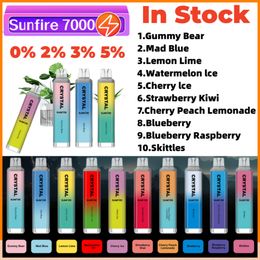 Original Crystal Sunfire 7000 puff Disposable E Cigarettes Airflow Control Device puff 10000 RGB Light 0% 2% 3% 5% Optional 10K Puffs Vape Pen kit EU Market fruit Flavours