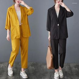 Women's Two Piece Pants 2023 Spring Fall Casual Cotton Linen Suit Sets Women Self-cultivation Professional Coat 2-piece Set S658
