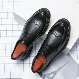 Dress Shoes Spring Leather Men Thick-Soled British Style Business Formal Wear Black Casual Brogue Fashion Japanese Height Increa