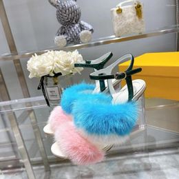 Sandals Woman Shoes Summer Elegant Catwalk Fur Genuine Leather Wedge Super High Heels Platform Designer