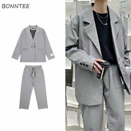 Men's Tracksuits Men Sets Solid Casual Chic Fashion Korean Style Ulzzang Chic Streetwear Male Outerwear Single Breasted Young Daily Simple Loose W0322