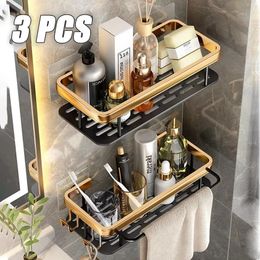 Bathroom Shelves 1 3 Piece Drill Free Shower Organiser Shelf Toilet Space Aluminium Corner Accessories 231101