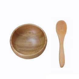 2020 Empty Bamboo Facial Mask Bowl with Spoon Cosmetic Wooden Mask Tools DIY Tableware Makeup Container Set