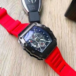 Luxury Mechanical Watch Swiss Personality Ubo Fashion Brand Richar Same Hengbao Rm Wine Barrel Cutout Red Watch Men's Sports Silicone Tape Cee