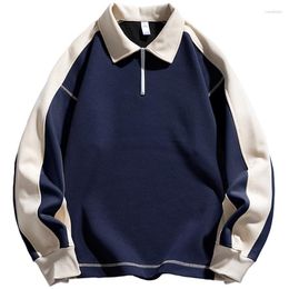 Men's Hoodies 897504629 Men's Sweatshirts Retro Color Contrast Stitching Long-sleeved Polo Shirt Women Loose Couple Sweater Half Zipper