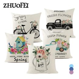Pillow /Decorative Bicycle Letter Printed Covers 18x18 Inch Flower Wreath Decorative Seat Chair Sofa Throw Pillowcase Linen C