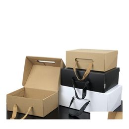 Gift Wrap Ecofriendly Kraft Paper Box Black/Brown 4 Size Foldable Carton Packaging Suitable For Clothes And Shoes Xd22886 Drop Deliv Dh4Hi