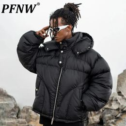 Men's Down Parkas PFNW Niche Design Tech Wear Parka Jackets Hooded Male Padded Coats High Street Solid Colour 2023 Winter Stylish 28W1900 231031
