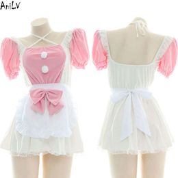 Ani 2022 New Japanese Anime Girl Kawaii Maid Dress Uniform Cosplay Women Cute Plush Nightdress Home Pamas Lingerie Costume