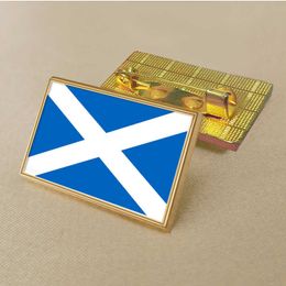 Party Scottish Flag Brooch 2.5*1.5cm Zinc Die-cast Pvc Colour Coated Gold Rectangular Medallion Badge Without Added Resin