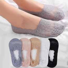 Women Socks 3Pairs Summer Slippers Non-slip Breathable Lace Invisible Sock Sexy Cool Thin Fashion