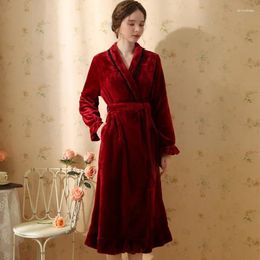 Women's Sleepwear Vintage Velvet Robes For Women Sexy V Neck Bride Dressing Gown Casual Comfortable Robe Fairy Long Sleeve Kimono With Sash