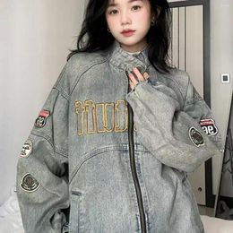 Women's Jackets Spring Women Vintage Techwear Cyber Y2k Denim Goth Jacket Basic Female Coat Cardigan For Womens Harajuku Baseball Tunic