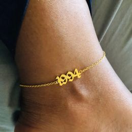 Anklets Stainless Steel Birth Year Initial Ankle bracelet Old English for Women 1997 1998 1999 Anklet Leg Chain Boho Jewerly 231101