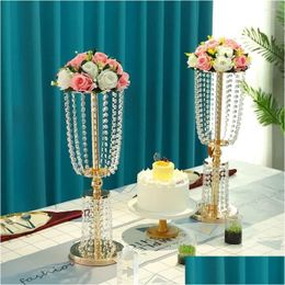 Party Decoration Party Decoration 12Pcs Acrylic Crystal Wedding Road Lead Table Flower Stand Candlestick Centrepiece Event Supplies Dr Dhte1