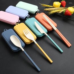 Dinnerware Sets Wheat Straw Set Portable Tableware Knife Fork Spoon Chopsticks Travel Cutlery Eco-Friendly Utensil Box