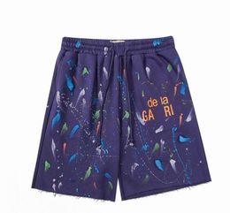 Mens Womens Shorts American Fashion Brand Galleries Depts Hand-painted Splash Printing Pure Cotton Terry Shorts Fog High Street 46-point Casual Pants Black Blue 51
