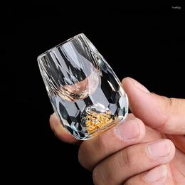 Wine Glasses Creative Crystal Glass Vodka Sake Liquor Bar Liqueur Double Bottom Gold Foil Tea Cup High-end Gift