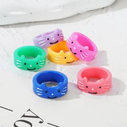 Cluster Rings IFKM Cute Simple Kitten Ring For Women Girl Resin Geometric Fashion Cartoon Animal Aesthetic Friend Jewelry Party Gift