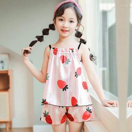 Women's Sleepwear Children's Home Service Silk Suit Summer Girls' Pajamas Ice Big Simulation Sling