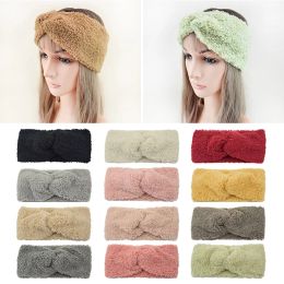 Plush Cross Wide Headband For Women Candy Color Knitted Elastic Hair Band Winter Warmer Ear Stretch Turbans Soft Warm Head Wrap