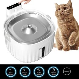 Cat Bowls Feeders USB cableBattery Operated Water Fountain Motion Sensor Dog Dispenser Philtre Automatic Drinker Stainless Steel Pet Feeder 231031