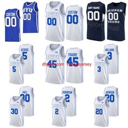 College Basketball BYU Cougars Jersey 45 Fousseyni Traore 3 Rudi Williams 20 Spencer Johnson 5 Gideon George 2 Jaxson Robinson 30 Dallin Hall Team NCAA