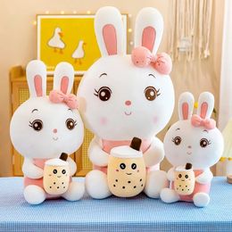 Kawaii boba tavşan peluş oyuncak doldurulmuş hayvanlar süt çayı tavşan yumuşak çocuk uyuyan peluş bebek hom dekor sevimli hediye kız doğum günü