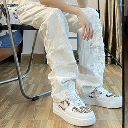 Men's Jeans Men's Hole Knife Cut Loose Straight Wide-legged White Spring And Autumn Hip-hop Trousers Women's Tide Mens