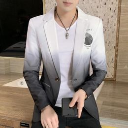 Men's Suits 2023 Men Printed Small Suit Male Korean Version The Self-cultivation Stand-up Collar Chinese Tunic Casual Thin Jacket Youth