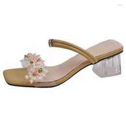 Sandals Sweet Girl's Flower Decoration Crystal High Heels Summer Shoes Woman Two Wears Narrow Band Gladiator Sandalias Mujer2023