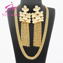 Wedding Jewellery Sets Geometric Set for Women Gold Colour Tassel Earrings with 40cm Copper Necklace Girls Daily Wear Trendy Accesories 231101