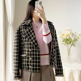 Women's Jackets high end Plaid tweed short coat wool woolen cardigan loose jacket women s autumn and winter long sleeve small fragrance 231031