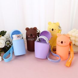 Silica Gel Coin Purse Cylinder Storage Bag Portable Earphone Storage Bag Children's Silicone Keychain Coin Purse 5X9CM