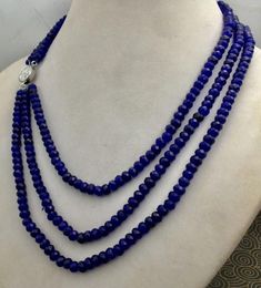 Pendants Huge 2x4mm NATURAL Blue Sapphire FACETED BEADS NECKLACE 3 Row 18-20''