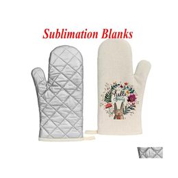 Oven Mitts Sublimation Thicken Kitchen Cotton Linen Cooking Microwave Heat Insation Glove Anti Scalding Gloves Gift For Mom Drop Del Dhuoe