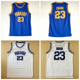 NCAA College Punahou 23 Barack Obama Jerseys Men High School University Basketball Jerseys Blue Colour White Away For Sport Fans