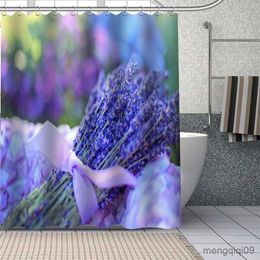 Shower Curtains Purple Lavender Printed Shower Curtain Waterproof Fabric Home Bathroom Accessor Decor Bath Curtain Bathtub Screen R231101