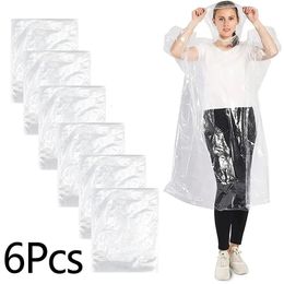 Raincoats 6pcs Clear Adult Raincoat Disposable Emergency Waterproof Rain Coat Travel Camping Rainwear Clothes Covers Hood Poncho 231101