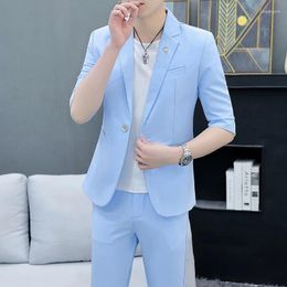 Men's Suits Seven-point Sleeve Suit Summer Coat Medium Thin Style Short Casual Korean Version Trend Two-piece Set