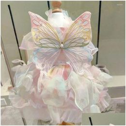 Dog Apparel Dog Apparel Pet Rainbow Puffy Skirt Fantasy Pink Butterfly Wings Summer Teddy Yorkshire Marquis Princess Dresses For Small Dhtpy