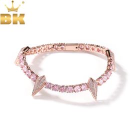 Charm Bracelets THE BLING KING Spike Rivet Tennis Chain Bracelet Iced Out Cubic Zirconia Black Panther Hiphop Punk Jewellery 231101