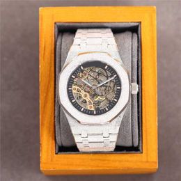 Ap Hollow Out Mens Watch Automatic Mechanical Watches 41mm Business Wristwatches Sapphire Wristwatch Montre De Luxe Iridescent Bezel with Diamond-set NG4W