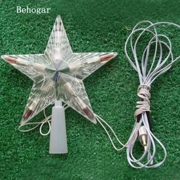 Christmas Decorations Behogar Flashing LED Colour Changing Lamp Xmas Christmas Tree Topper Star Decorations Light EU Plug for Home navidad kerst natale 231101