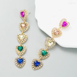 Dangle Earrings Lovely Heart Blue Fuchsia Charm Crystal Drop Trend Luxury Designer Long Pendientes Fashion Women Jewellery