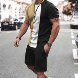 Men's Tracksuits Summer Set Men 3D Print Stripe Short Sleeve Men Short Set 2piece Suit Fashion Short Pants Set Men Sportswear Tshirts Shorts Sets W0322