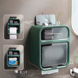 Toilet Paper Holders Punch Free Holder Waterproof Tissue Storage Box Wall Mounted Double Layer Bathroom 231101