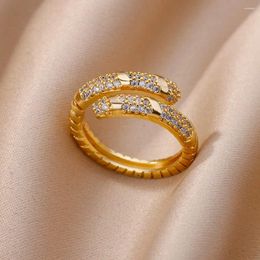 Cluster Rings Vintage Zircon Geometric Snake For Women Stainless Steel Gold Plated Adjustable Finger Aesthetic Jewellery Anillos