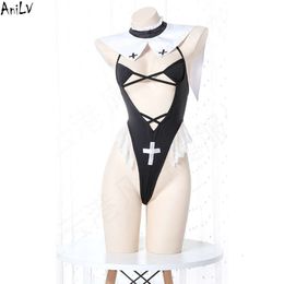 Ani Women Monastery Nun Tight Leotard Bodysuit Swimsuit Costume Sexy Lace One-piece Swimwear Uniform Pool Party Cosplay cosplay