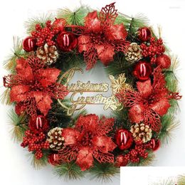 Decorative Flowers Wreaths Decorative Flowers Christmas Wreath Big Red Flower Berry Navidad Party Wall Door Window Fireplace Stairca Dhwnk